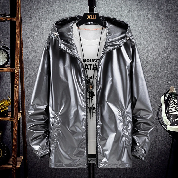 Jackets & Coats  Blazers Glossy Jacket Large Size Tide Handsome Men's Jacket Waterproof Casual Hooded Sports Tops