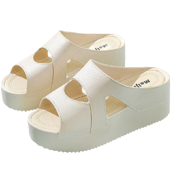 Thick bottom slippers high-heeled sandal slippers non-slip breathable slope with height increase outside wear Heels Sandals