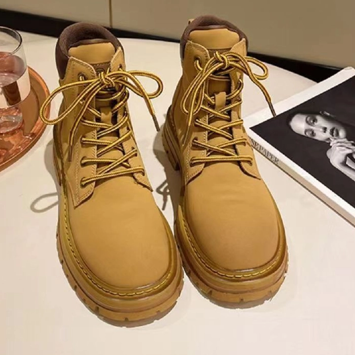 Martin Boots Women's Rhubarb Boots Women's Shoes Explosion Thick Bottom Non-slip Boots High-top Lace-up Thickened Short Boots Military Boot Field Boot