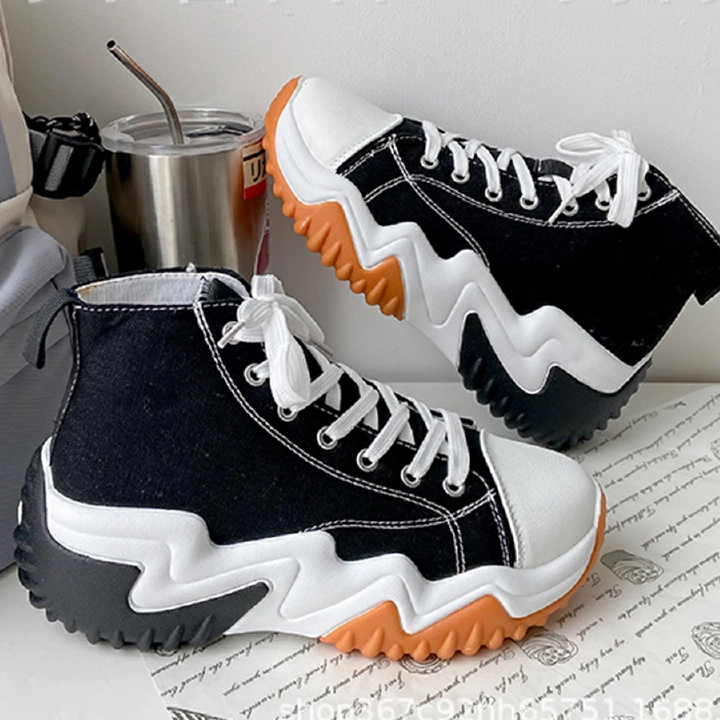 Big Size Women's High Top Canvas Shoes Thick Bottom Sports Casual Shoes