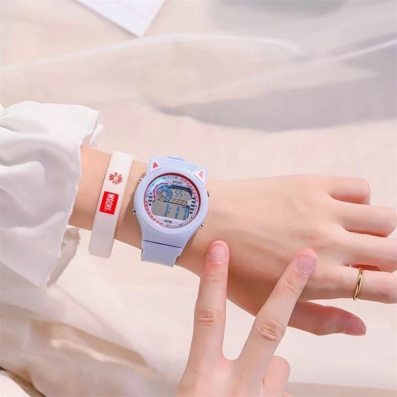 Creative Children's Watch LED Electronic Cat Ear Dial Lovely Girl Princess Waterproof Watch Birthday Gift Silicone Watch