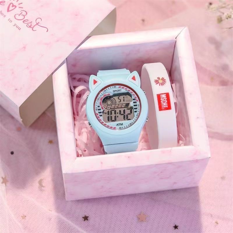 Creative Children's Watch LED Electronic Cat Ear Dial Lovely Girl Princess Waterproof Watch Birthday Gift Silicone Watch