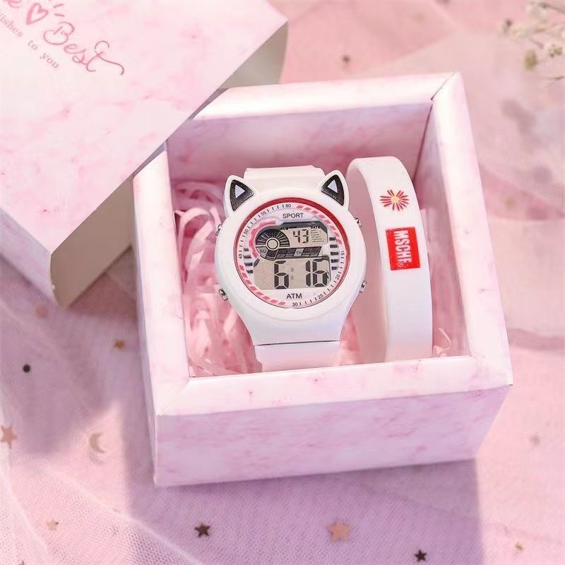 Creative Children's Watch LED Electronic Cat Ear Dial Lovely Girl Princess Waterproof Watch Birthday Gift Silicone Watch