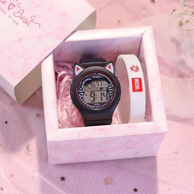 Creative Children's Watch LED Electronic Cat Ear Dial Lovely Girl Princess Waterproof Watch Birthday Gift Silicone Watch