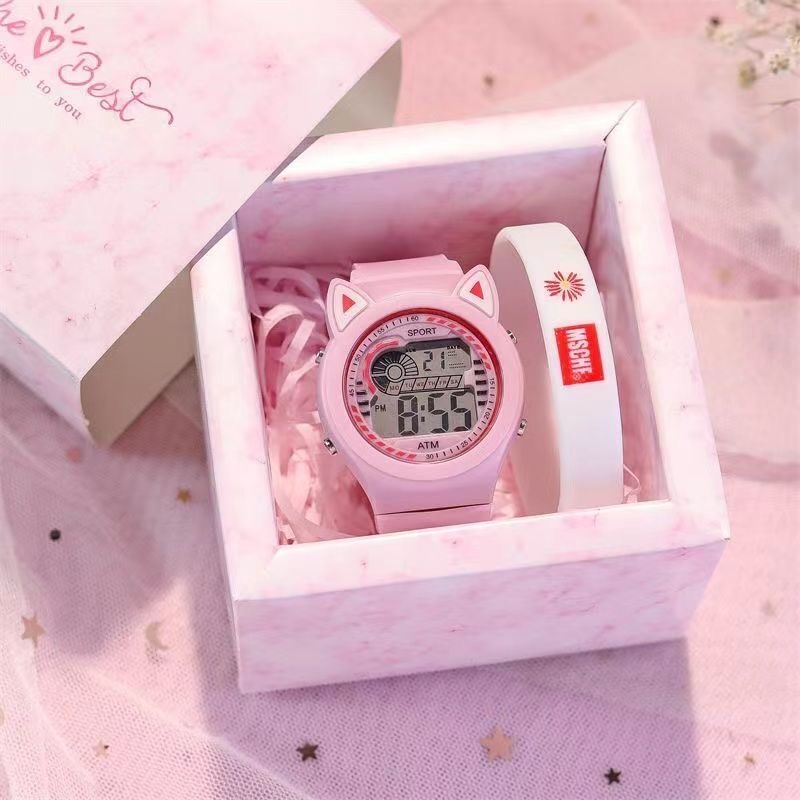 Creative Children's Watch LED Electronic Cat Ear Dial Lovely Girl Princess Waterproof Watch Birthday Gift Silicone Watch