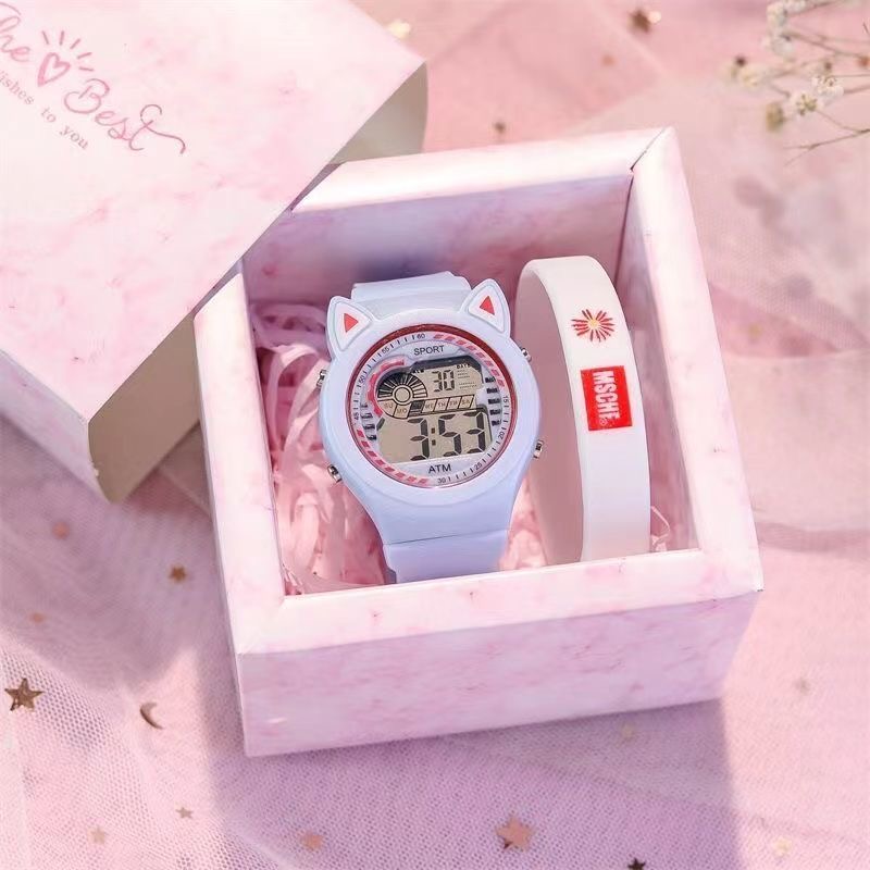Creative Children's Watch LED Electronic Cat Ear Dial Lovely Girl Princess Waterproof Watch Birthday Gift Silicone Watch