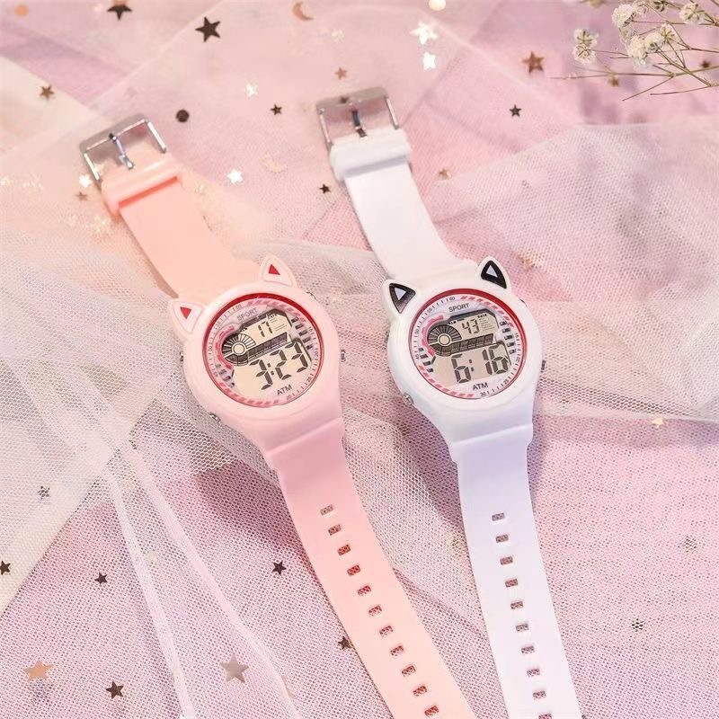Creative Children's Watch LED Electronic Cat Ear Dial Lovely Girl Princess Waterproof Watch Birthday Gift Silicone Watch