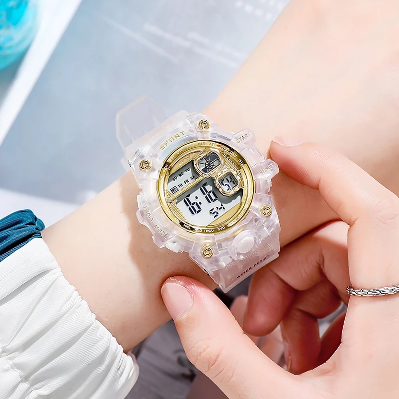 Outdoor Sport Transparent Digital Watch Men Women Alarm Clock Children Shock Creative Watches LED Display Wristwatch For Boys Girls