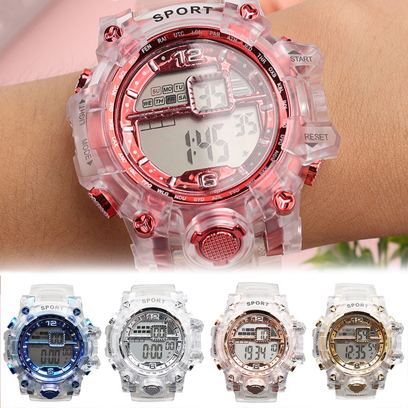 Outdoor Sport Transparent Digital Watch Men Women Alarm Clock Children Shock Creative Watches LED Display Wristwatch For Boys Girls