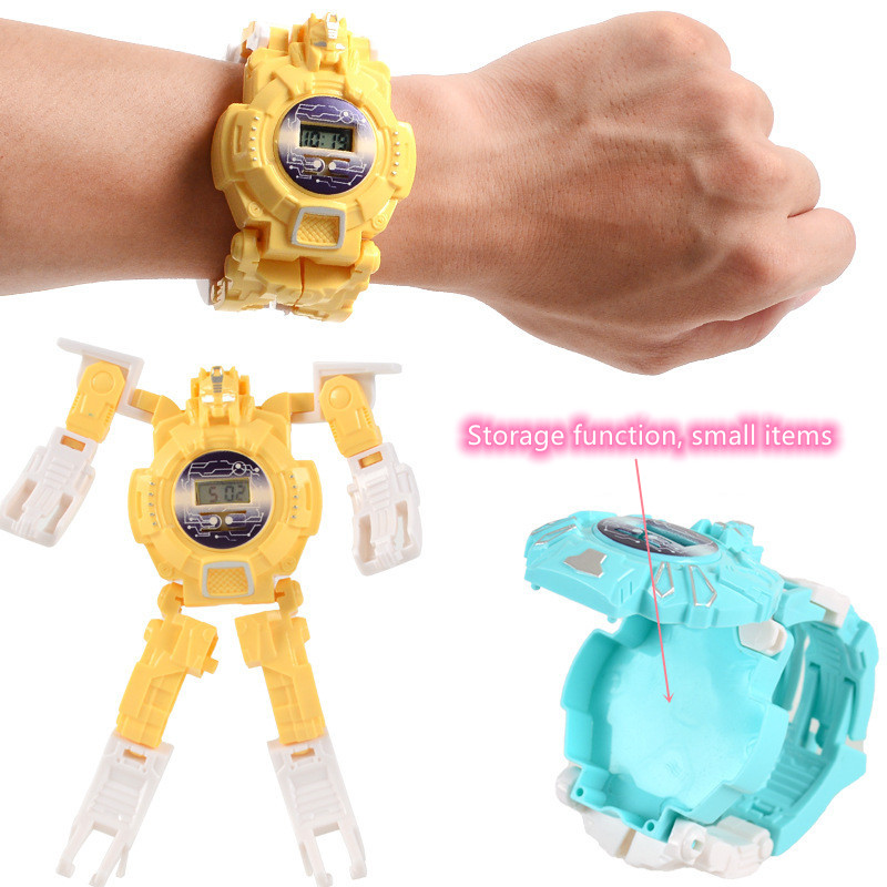 Cartoons Children's Electronic Watch Deformation Robot 3D LED Luminous Clock Kids Digital Toy Wristwatch for Children's Birthday