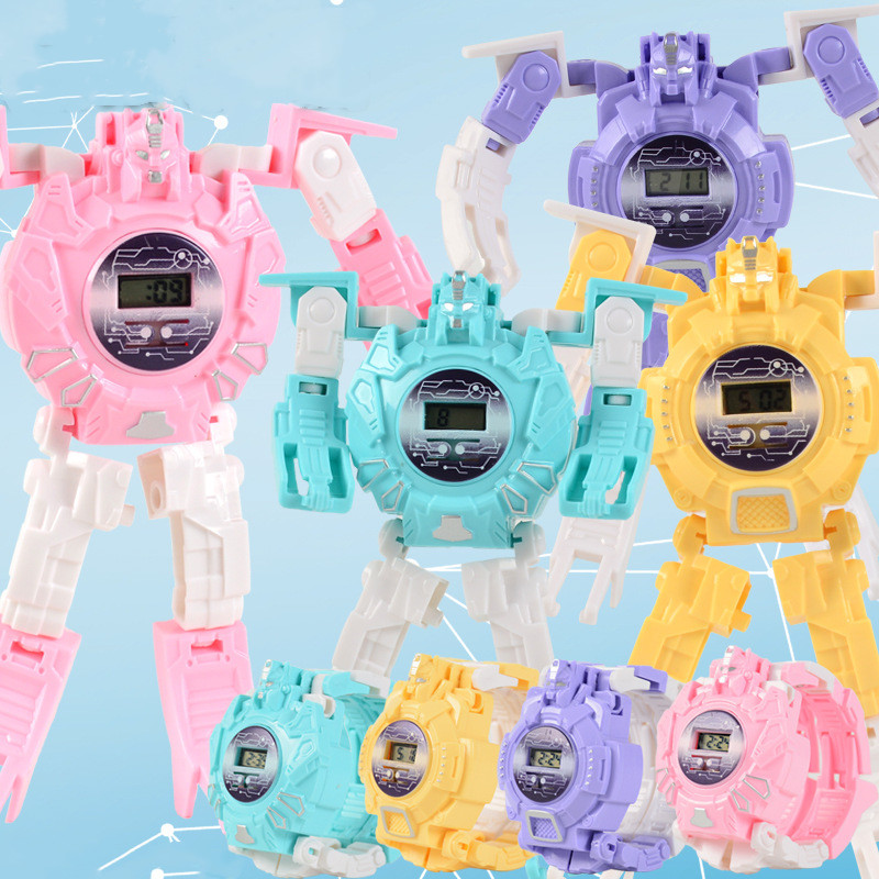Cartoons Children's Electronic Watch Deformation Robot 3D LED Luminous Clock Kids Digital Toy Wristwatch for Children's Birthday