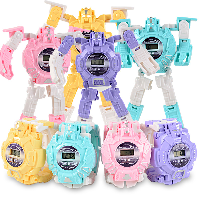 Cartoons Children's Electronic Watch Deformation Robot 3D LED Luminous Clock Kids Digital Toy Wristwatch for Children's Birthday