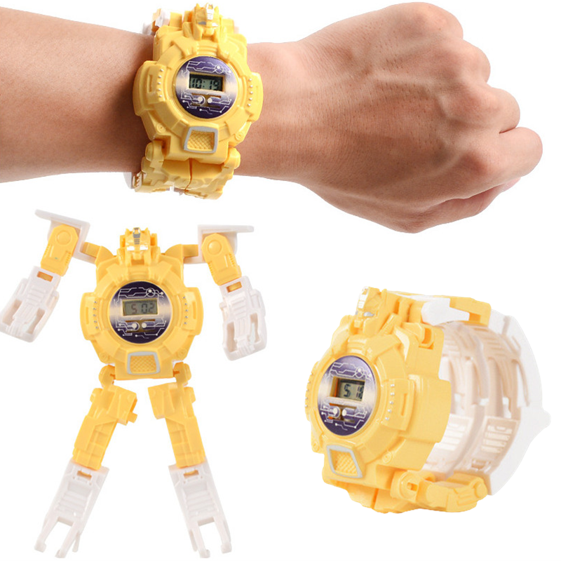 Cartoons Children's Electronic Watch Deformation Robot 3D LED Luminous Clock Kids Digital Toy Wristwatch for Children's Birthday