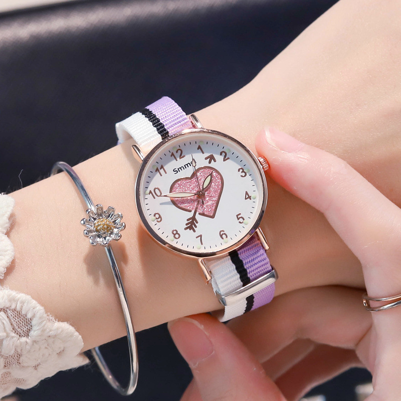 Fashion Women Watches Heart-shaped Children students Bracelet Set Watch Casual Canvas Quartz Wristwatch Clock