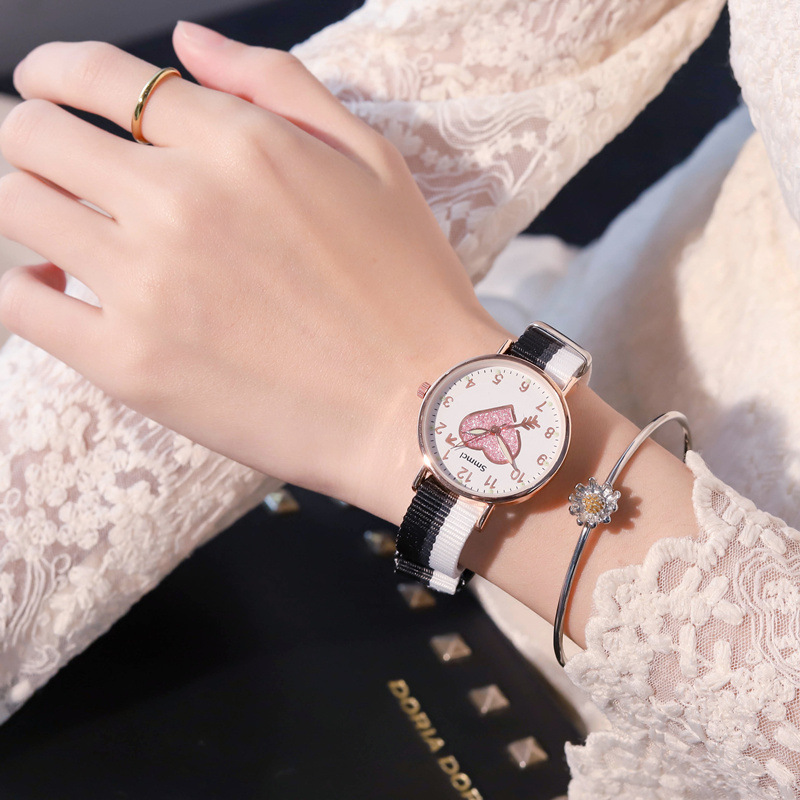 Fashion Women Watches Heart-shaped Children students Bracelet Set Watch Casual Canvas Quartz Wristwatch Clock