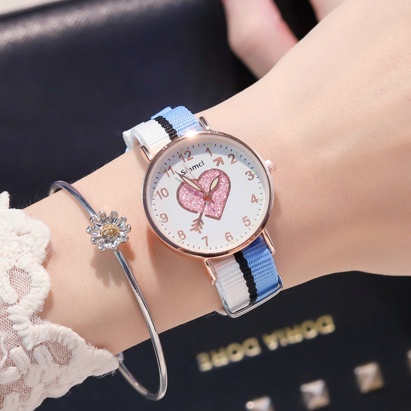 Fashion Women Watches Heart-shaped Children students Bracelet Set Watch Casual Canvas Quartz Wristwatch Clock