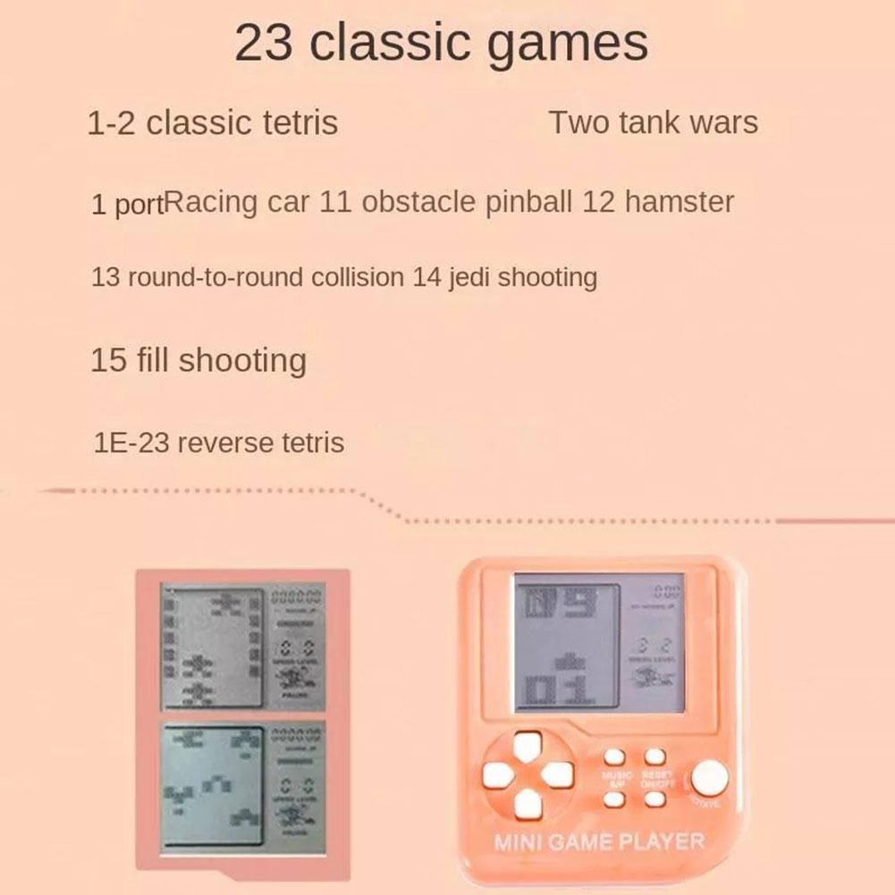 Mini Handheld Game Players Machine Pocket Game Console Built-in 23 Games Use for Key Chain Ring Holder Kids Gift