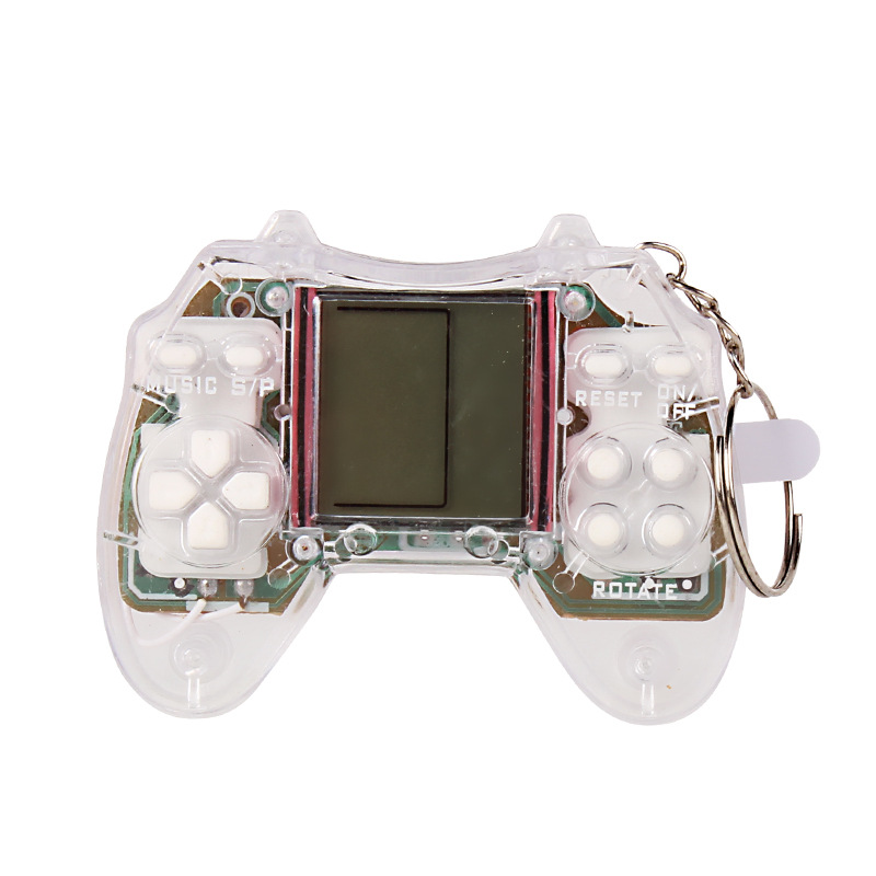 Creative Cool Transparent Shell Mini Game Console Key Chain Retro Puzzle Game Toy Playable Keyring School Bag Charm Student Gift