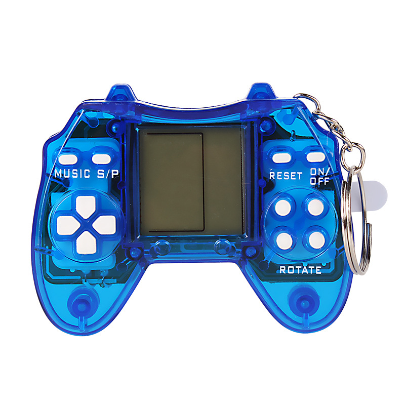 Creative Cool Transparent Shell Mini Game Console Key Chain Retro Puzzle Game Toy Playable Keyring School Bag Charm Student Gift