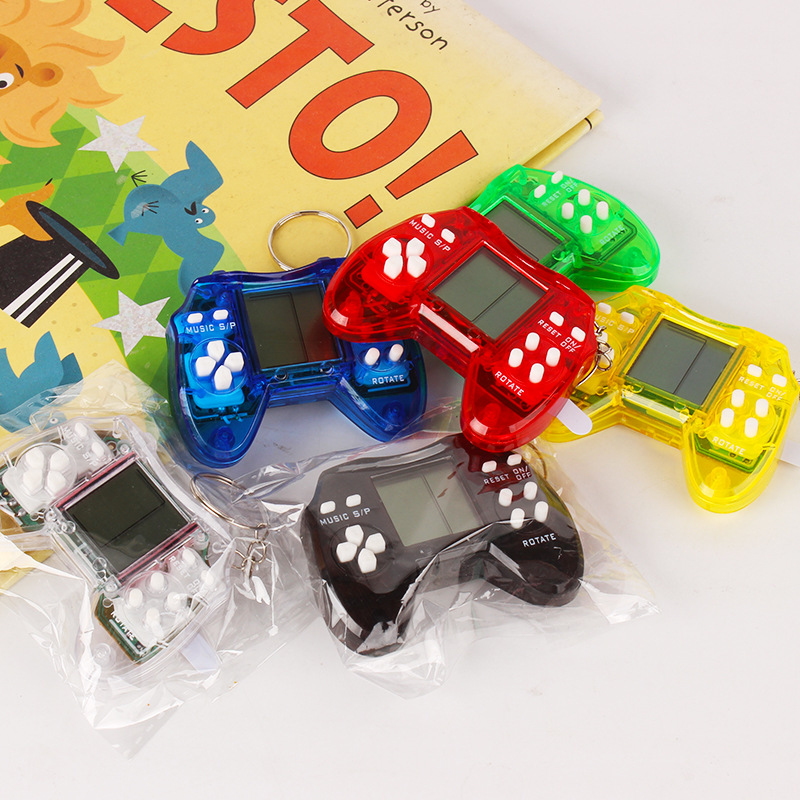 Creative Cool Transparent Shell Mini Game Console Key Chain Retro Puzzle Game Toy Playable Keyring School Bag Charm Student Gift