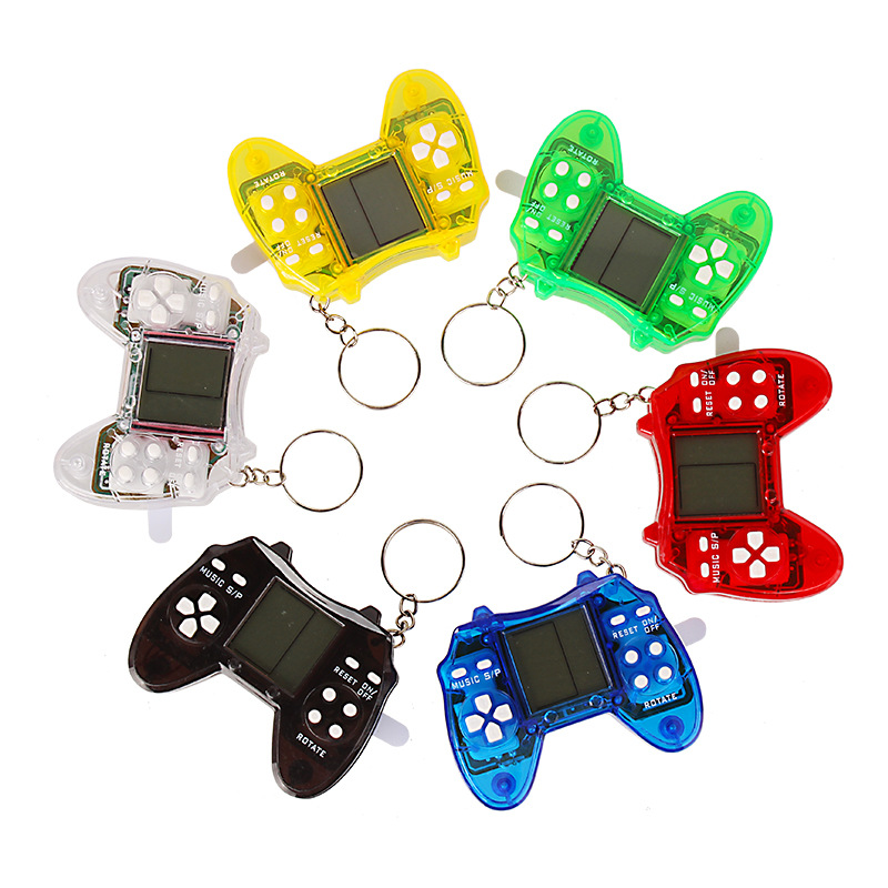 Creative Cool Transparent Shell Mini Game Console Key Chain Retro Puzzle Game Toy Playable Keyring School Bag Charm Student Gift