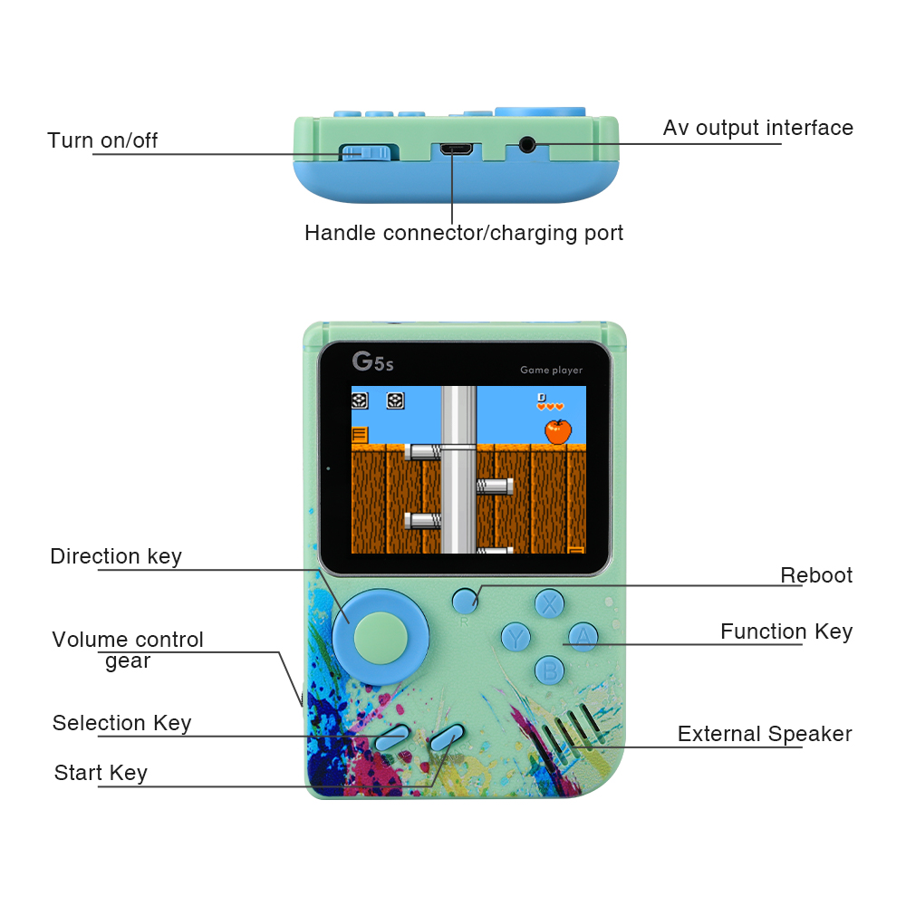G5 Retro Handheld Game Console With 500 Classic Games 3.0-Inch Screen Portable Handheld Games 1020mAH Rechargeable Battery Support 2 Player