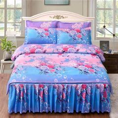 4 piece /Set Bed Skirt  Floral Print Fitted Sheet Comfort Sheet 1pc Bed Skirt + 2pcs Pillowcase +1pcs sheet Bed Cover Bedspread Mattress Cover as picture 5*6--4piece /Set（ 1pc Bed Skirt + 2pcs Pillo