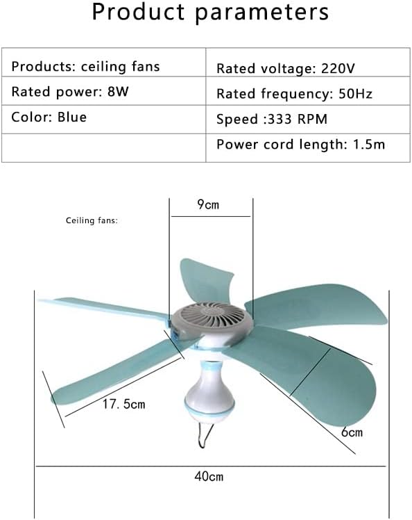 5Blades Quiet Small DC Ceiling Fan Hanging Fan for Camping Cruise RV Tent Gazebo Bed Dormitory Home Room  Ceiling Fan Portable Canopy Fan with ON/OFF switch