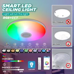 30W RGB Bulb LED Ceiling Light Bluetooth Speaker Bluetooth&IR Control Smart Pendant Lights Fixture Color Changing RGB Ceiling Light White as picture
