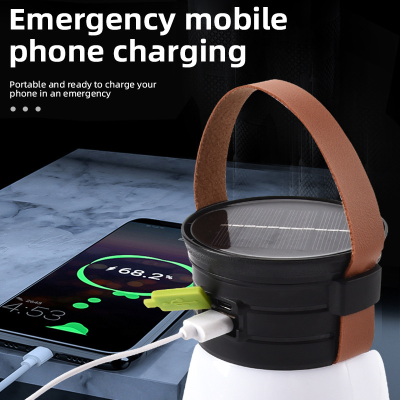 Portable Camping Lamp Dual Light Source Lighting High Brightness LED Flashlight Solar Emergency Light Solar Energy Charge Phone Charging