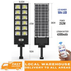 504LED Remote Solar Lights High Brightness 252W Power 4500mAh Outdoor Street Light Wireless Motion Sensor IP65 Waterproof Security Flood Light Black 504LED