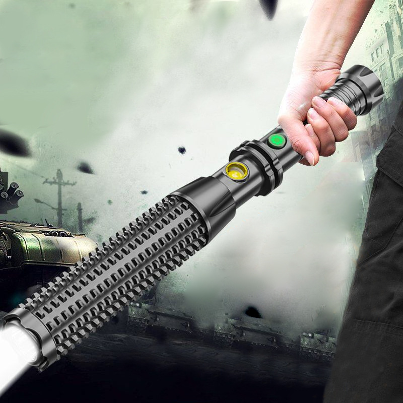 Multi-Function Flashlight Rechargeable Wolfsbane Defensive Torch High Brightness Flashlight Tapered Window Breaker Security Patrol Emergency Self-Help Torch