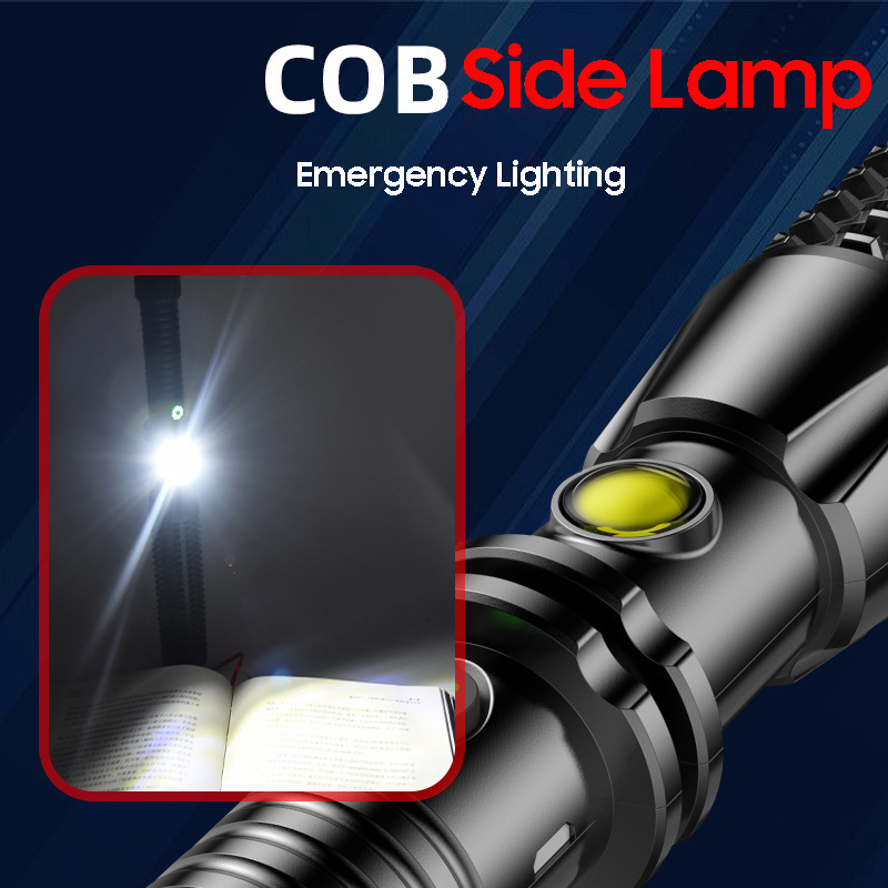 Multi-Function Flashlight Rechargeable Wolfsbane Defensive Torch High Brightness Flashlight Tapered Window Breaker Security Patrol Emergency Self-Help Torch