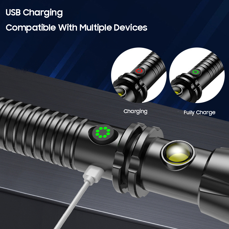 Multi-Function Flashlight Rechargeable Wolfsbane Defensive Torch High Brightness Flashlight Tapered Window Breaker Security Patrol Emergency Self-Help Torch