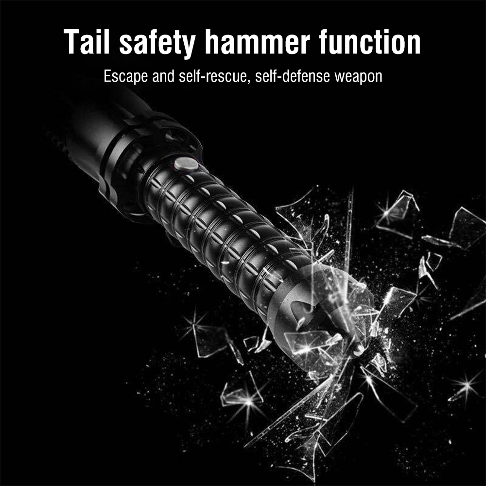 Multi-Function Flashlight Rechargeable Wolfsbane Defensive Torch High Brightness Flashlight Tapered Window Breaker Security Patrol Emergency Self-Help Torch