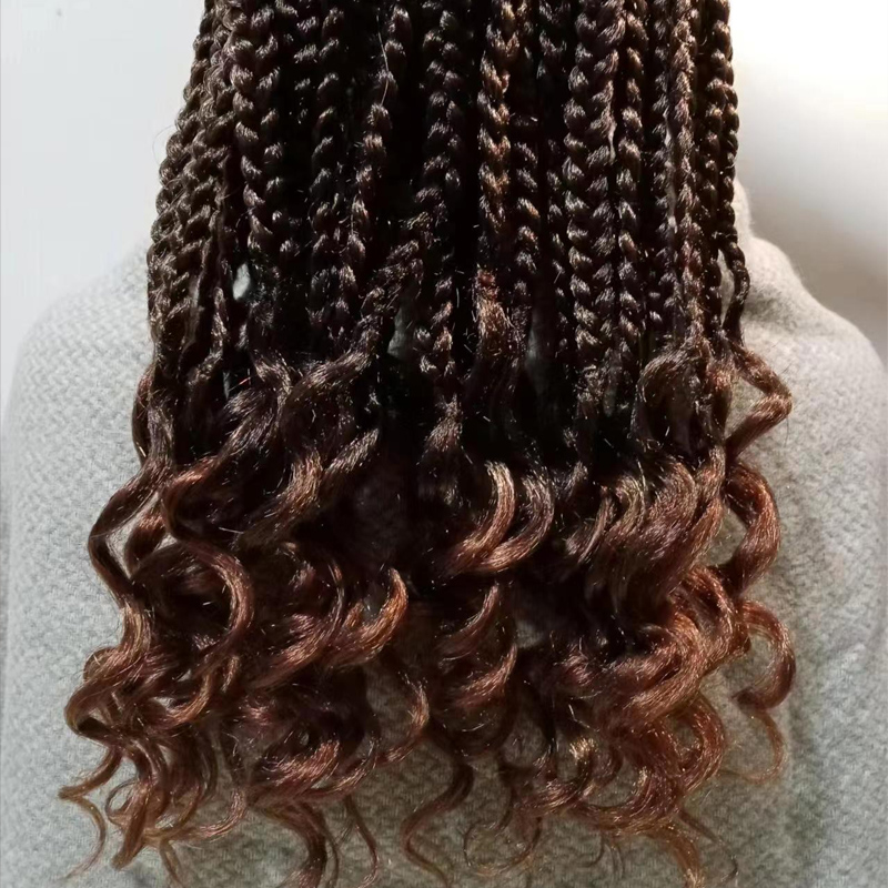 Fbk Women Braids Curly Ends Deep Brown Braids  Synthetic Wigs 18 Inch 72g Work and Party Gift New Arrivals，Box Braids Curly Ends