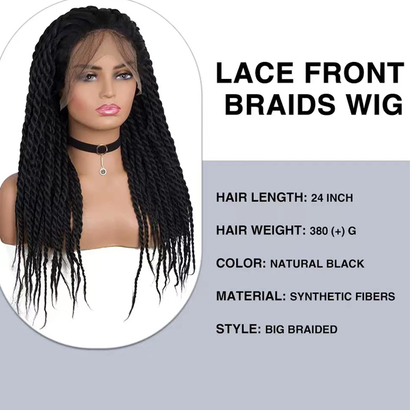 Braided Wigs for Black Women Lace Front Wig with Baby Hair Braids Wigs Senegalese Twist Wigs Synthetic Lace Frontal Black Hand-Braided Wig for Wome (Twsit -1B Black)
