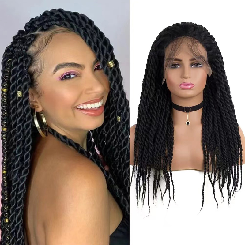 Braided Wigs for Black Women Lace Front Wig with Baby Hair Braids Wigs Senegalese Twist Wigs Synthetic Lace Frontal Black Hand-Braided Wig for Wome (Twsit -1B Black)