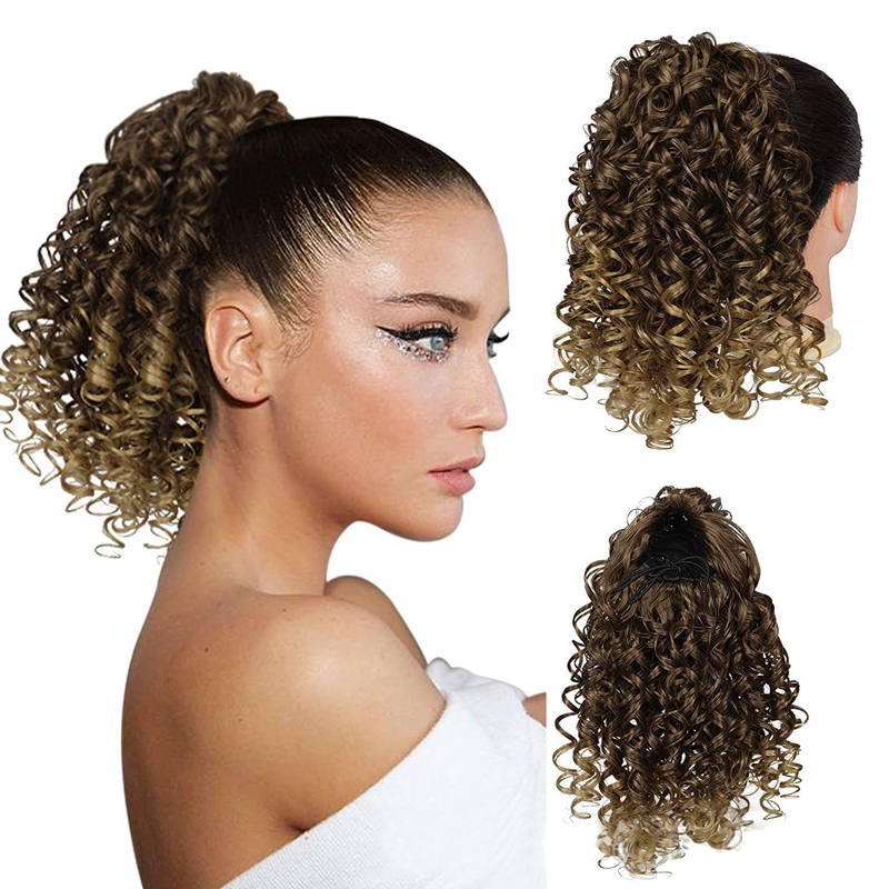 Hair wigs Synthetic Extensions  short curly hair   Ponytail Hair Extension  girl and women high temperature Fiber Synthetic Hair 10 inch