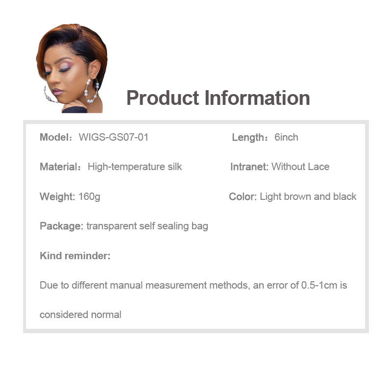 New Fashion Synthetic wigs Hair Wigs girls an women hair wigs short wigs Dark Brown to black 6 inch straight wigs