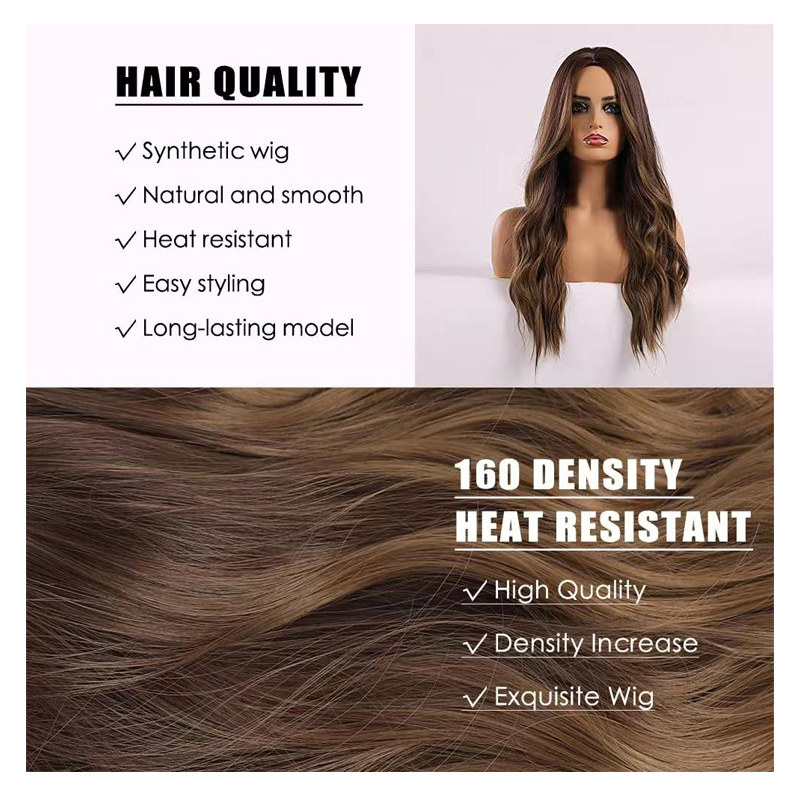Hair wigs women girls synthetic hair for lady gift  long wave wig long curly hair black brown gradient suitable work and  party 26 inch