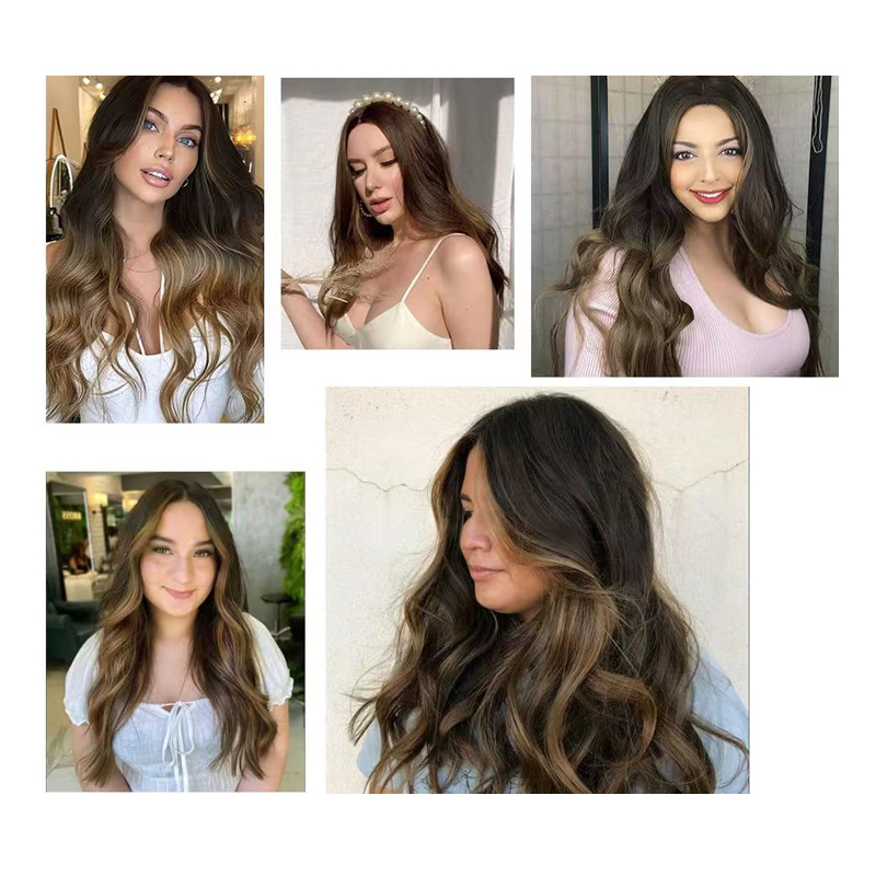 Hair wigs women girls synthetic hair for lady gift  long wave wig long curly hair black brown gradient suitable work and  party 26 inch