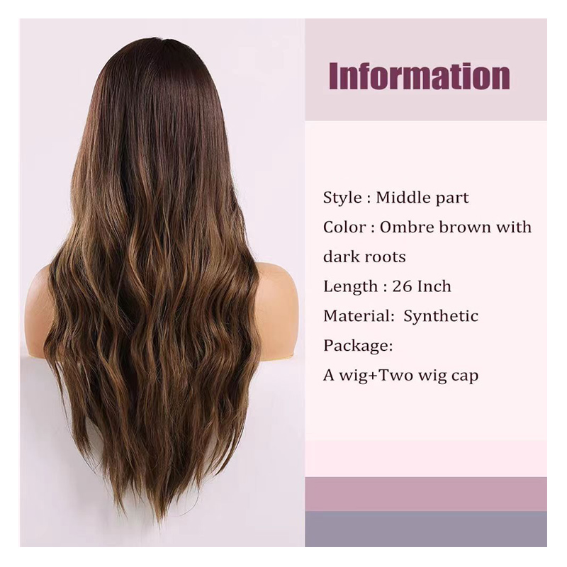 Hair wigs women girls synthetic hair for lady gift  long wave wig long curly hair black brown gradient suitable work and  party 26 inch
