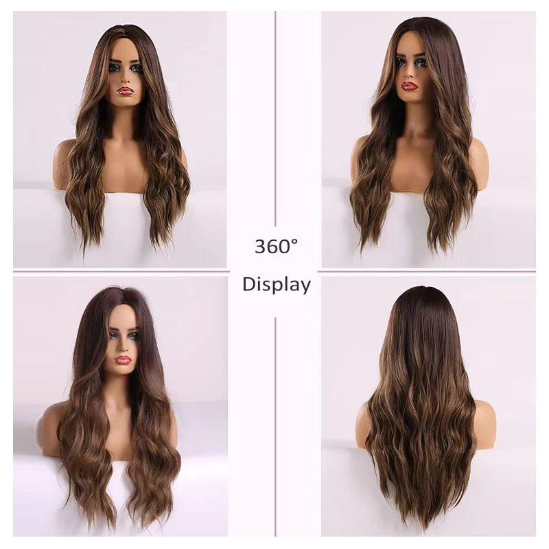 Hair wigs women girls synthetic hair for lady gift  long wave wig long curly hair black brown gradient suitable work and  party 26 inch