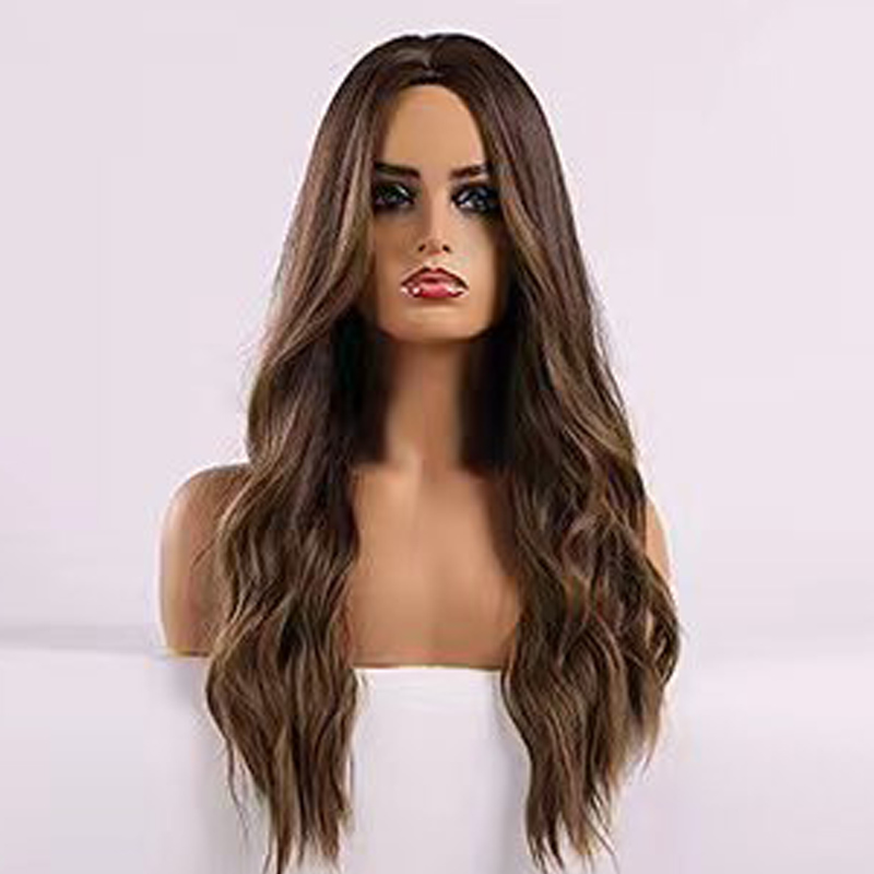 Hair wigs women girls synthetic hair for lady gift  long wave wig long curly hair black brown gradient suitable work and  party 26 inch