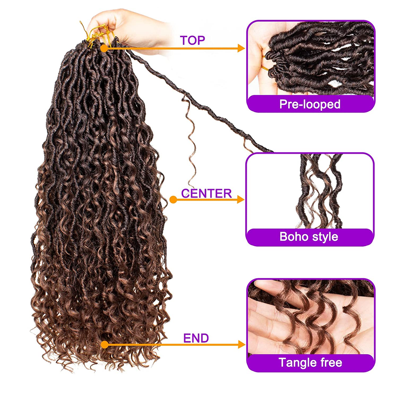 2 Packs Afro wigs Synthetic Extensions populor haistyles for women and girls gift Pre looped Bohmian Locs, Brugundy Goddess Locs Crochet Hair 18 Inch