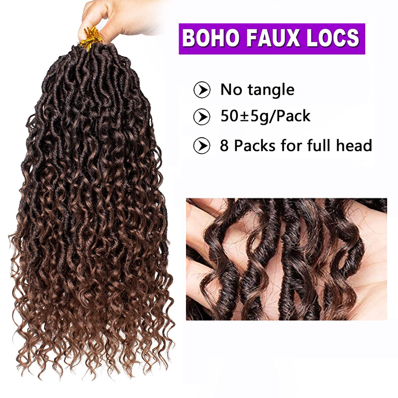2 Packs Afro wigs Synthetic Extensions populor haistyles for women and girls gift Pre looped Bohmian Locs, Brugundy Goddess Locs Crochet Hair 18 Inch