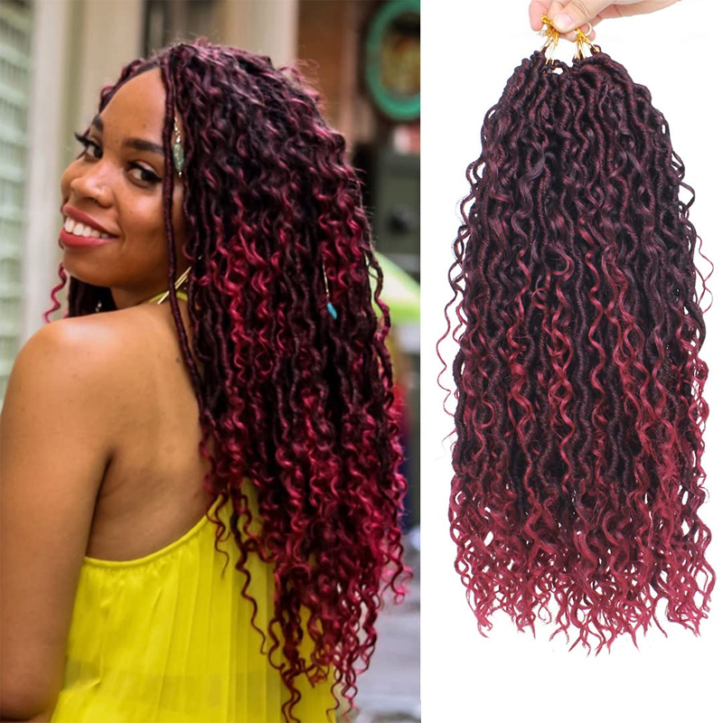 2 Packs Afro wigs Synthetic Extensions populor haistyles for women and girls gift Pre looped Bohmian Locs, Brugundy Goddess Locs Crochet Hair 18 Inch