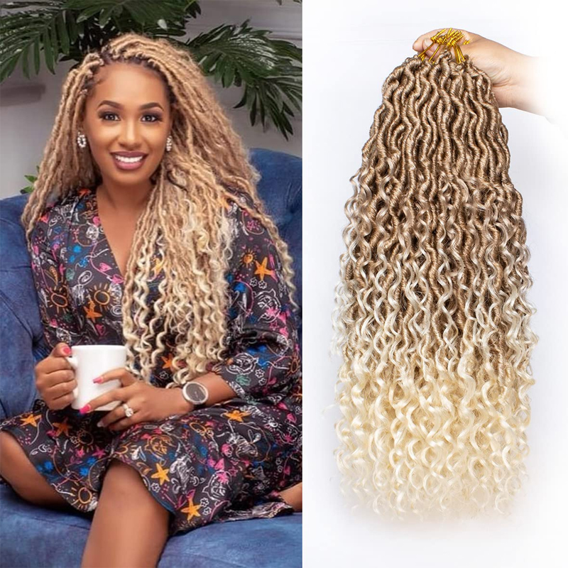 2 Packs Afro wigs Synthetic Extensions populor haistyles for women and girls gift Pre looped Bohmian Locs, Brugundy Goddess Locs Crochet Hair 18 Inch