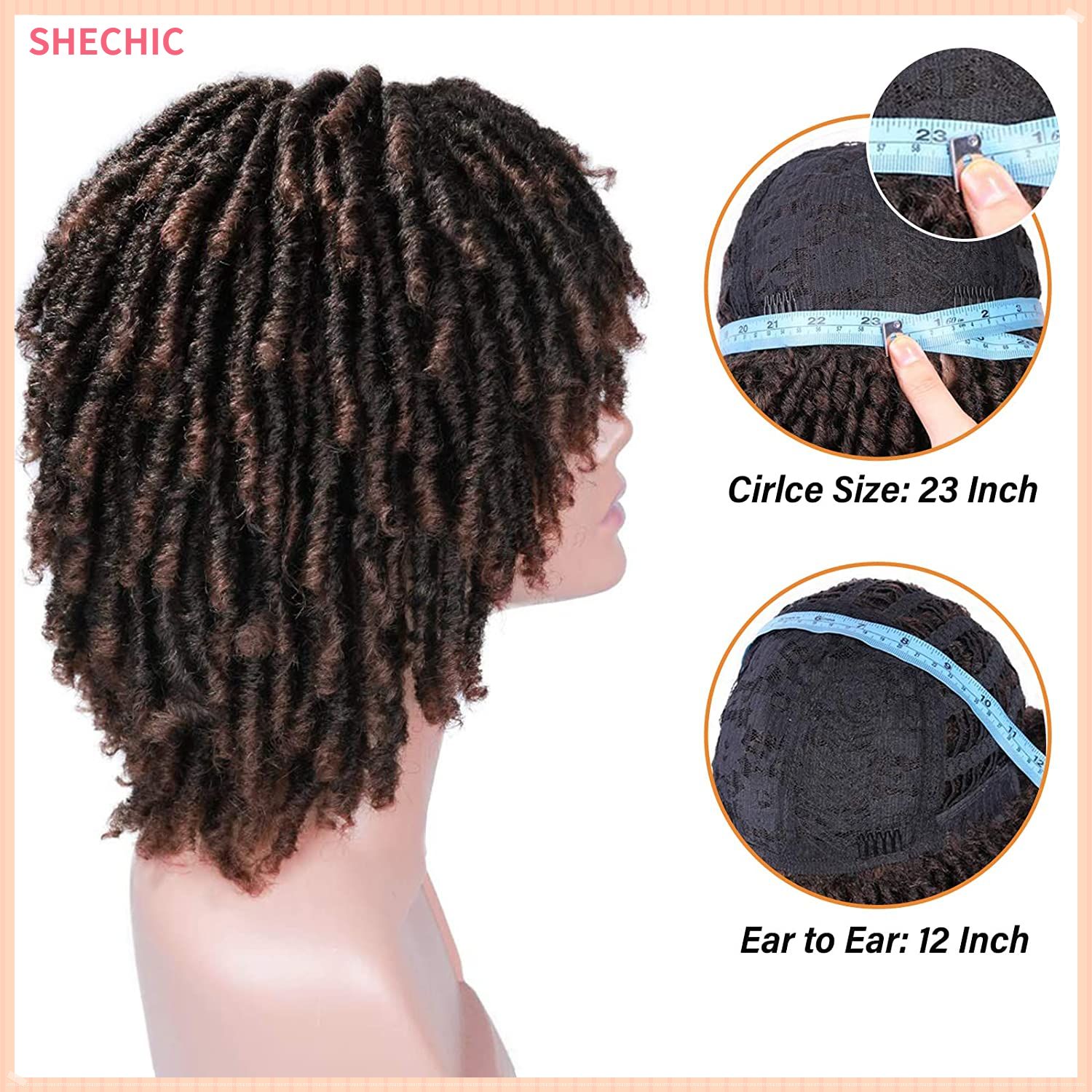 Dreadlock Wig Short Twist Wigs for Black Women and Men Afro Curly Synthetic Wig,6 inch
